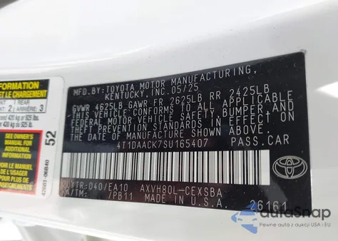 2025 Toyota Camry Se из США, поврежденный, VIN 4T1DAACK7SU165407